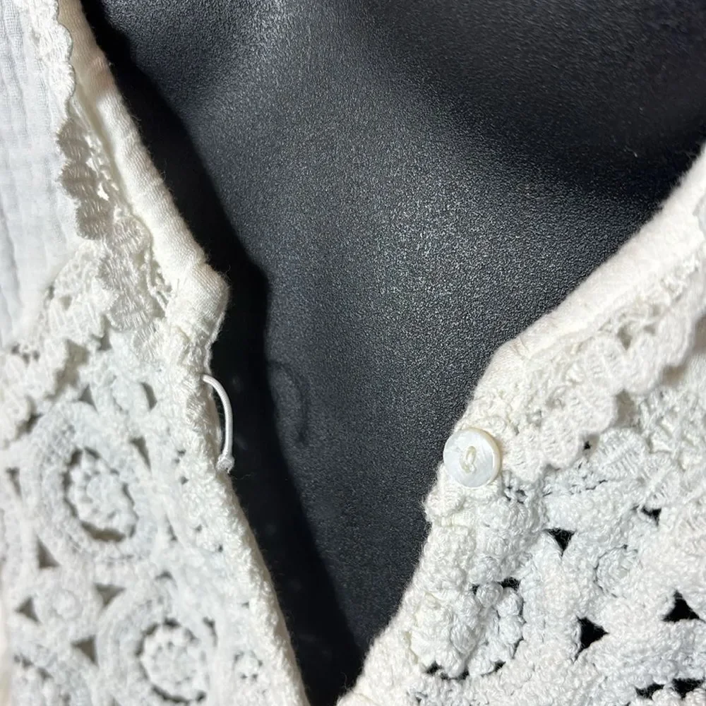Anthropologie women’s one size bohemian lace long sleeve gauze top NEW white